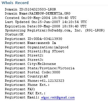 Incomplete whois domain registration information