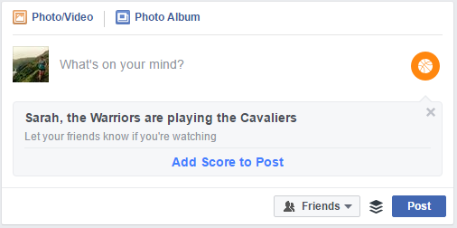 Facebook promoting the Warriors versus the Cavaliers